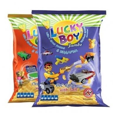 Kukurūzų lazdelės berniukams su žaislu 70 g LUCKY BOY JUMBO su druska