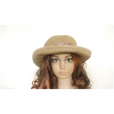 Madinga vasarinė skrybėle su rudos spalvos kaspinu 4
