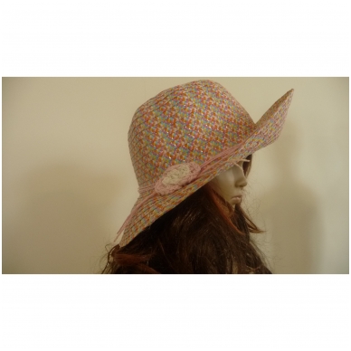 Woman hat from paper with knitted flower 2