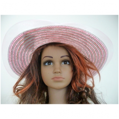 Rožinė vasarinė skrybėlė su gėle 3